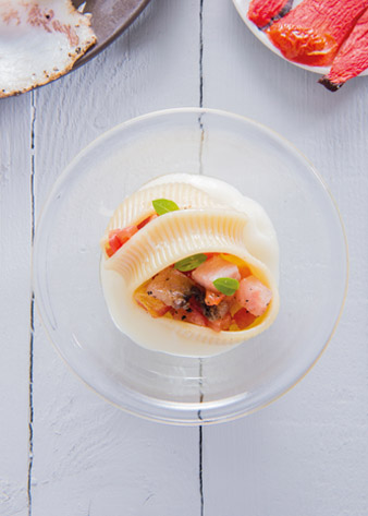 Rollè di scampi e branzino con Pancetta Coppata Magra Aurora